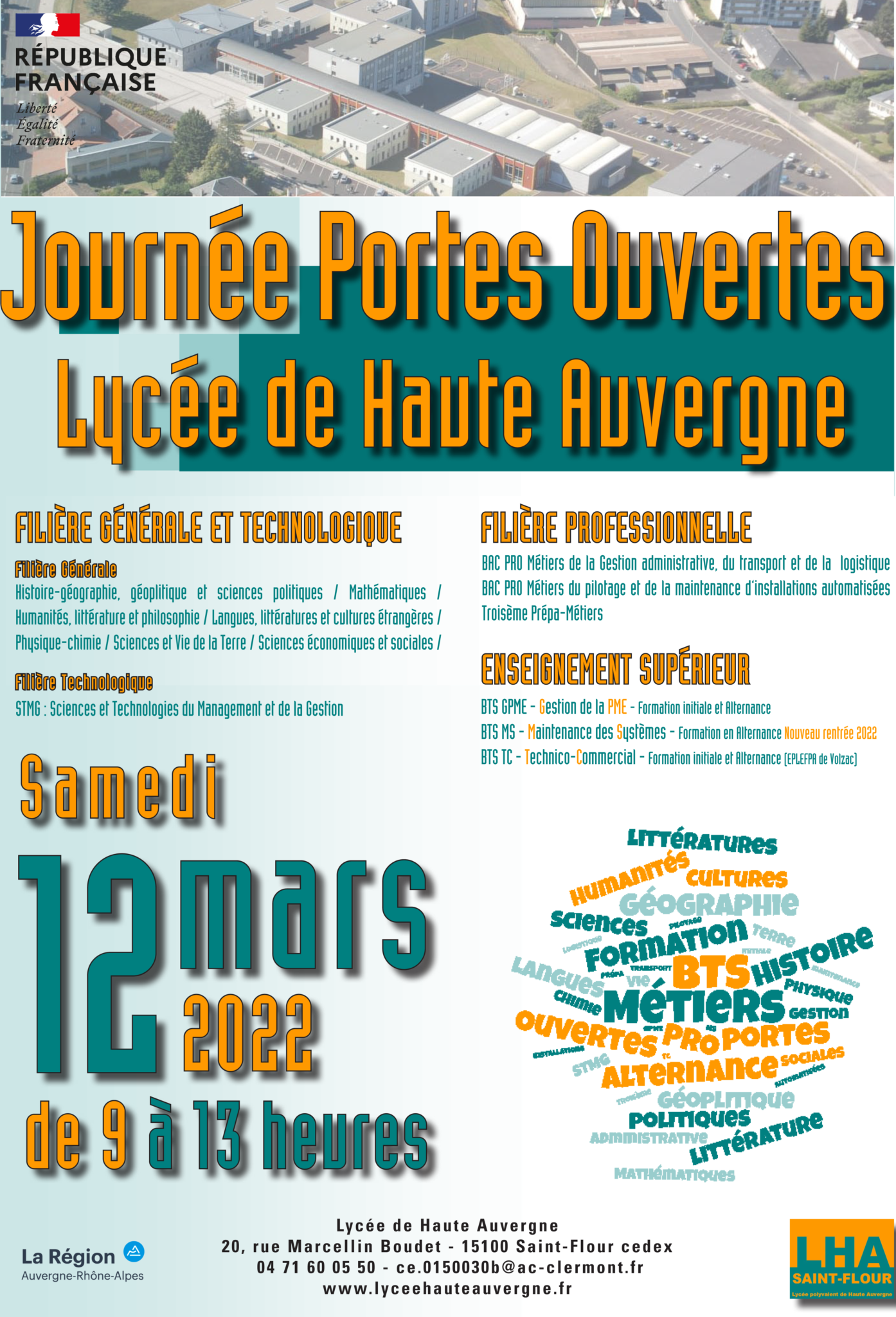 PORTES OUVERTES Samedi 12 MARS 2022  Lycée Polyvalent de Haute Auvergne